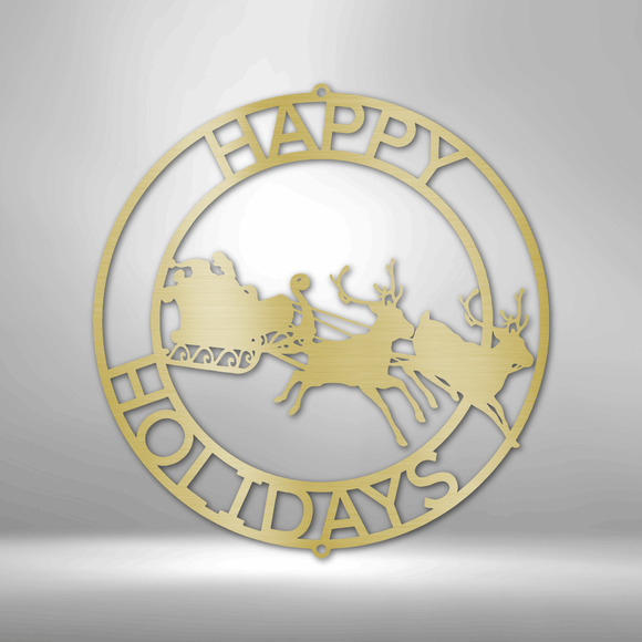 Happy Holidays Santa Steel Sign Laser Cut Powder Coated Home & Office Metal Wall